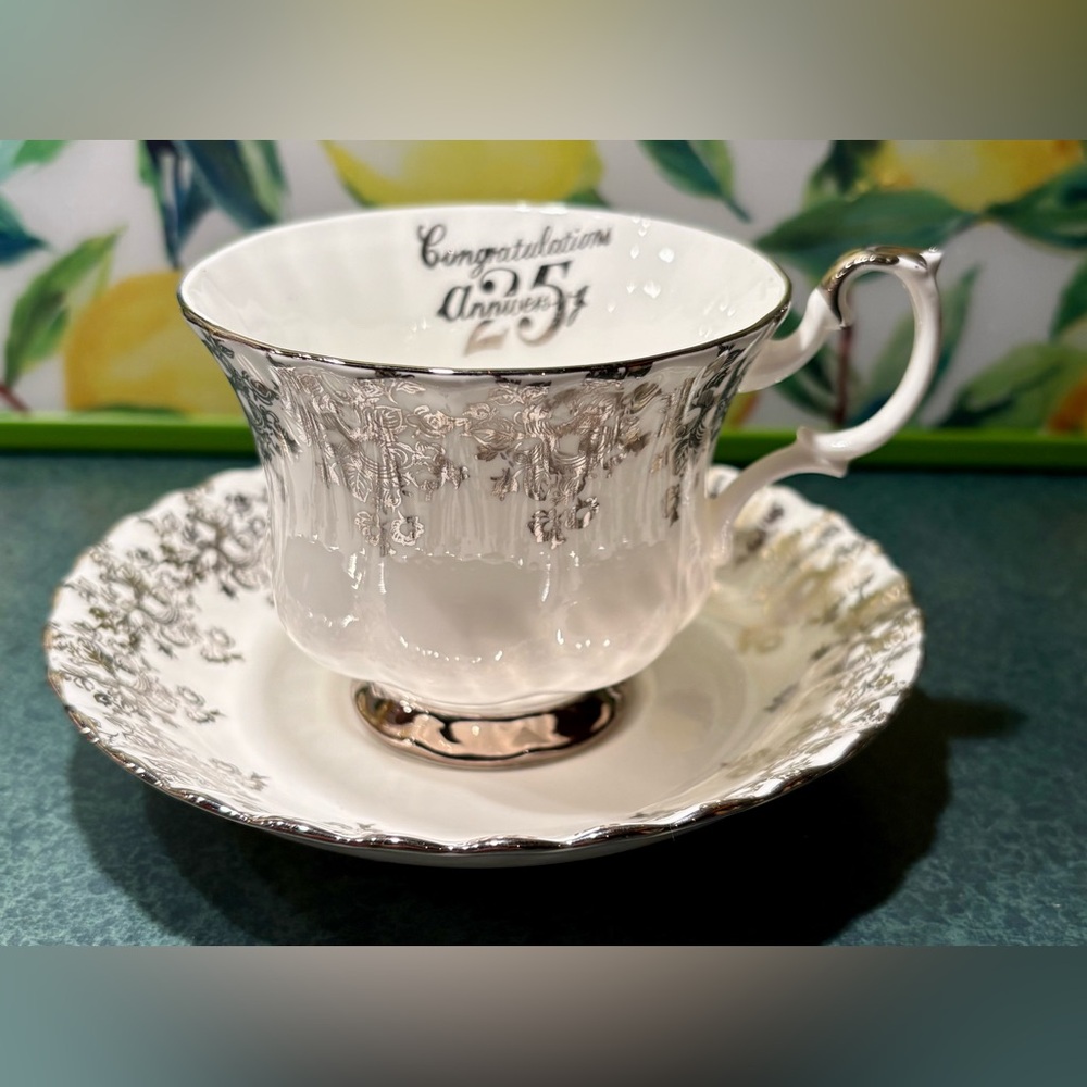 Vintage 25th Anniversary Teacup and Saucer Set Bone China